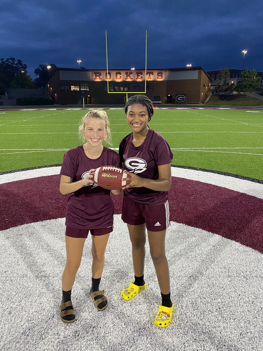 GdaleAthletics's tweet photo. The first ever girls flag football team at GHS kicked off its inaugural season tonight! Congrats to Kaelyn Allen and Reece Donald on being the first on their team to score touchdowns! #GoLadyRockets ππ https://t.co/DavMgr3apW