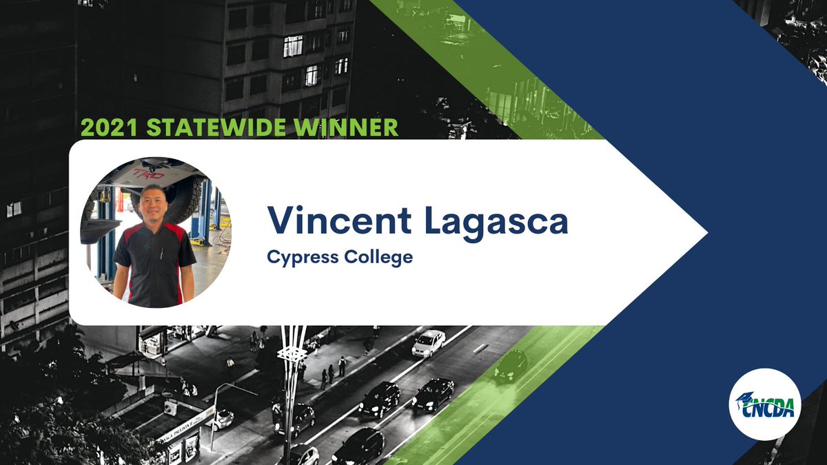 CNCDA's tweet photo. Join us in congratulating Vincent Lagasca, an auto tech student at Cypress College - selected as the 2021 CAR CAREERS scholarship statewide winner who received an additional $5,000 for the Peter K. Welch Honorary Scholarship! #CarCareers2021 #autotech #cypresscollege https://t.co/Kh7dB7tNIj