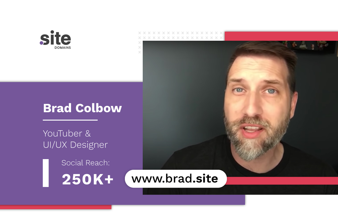 jeffbullas's tweet photo. Shorter domain names are easy to recall and great for branding. This is why YouTube star, Brad Colbow, switched from https://t.co/WIQajIOA0s to https://t.co/PMptL2ftCf. Get your short and memorable domain name on .SITE. https://t.co/jgyd5xsdpl https://t.co/tLEcpIkhe6