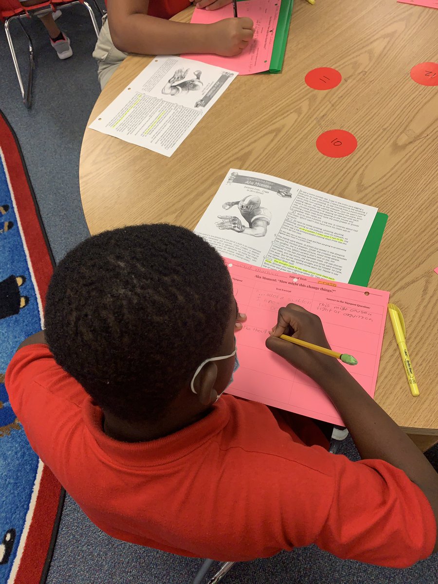 cindy_hundley's tweet photo. 5th graders @GutermuthES are critical thinkers as they learn about the #NoticeandNote signposts by @KyleneBeers and #robertprobst. Such rich conversation among students about fictional texts! So engaging! @supersapienza #GutermuthPride #JCPSLibrarians @JCPSLMSDrLynn https://t.co/x9LzsmFMYB