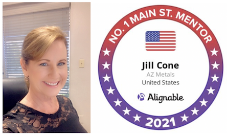 Alignable's tweet photo. As part of #NationalSmallBusinessWeek, we want to introduce just a few of our fantastic members. Meet Jill Cone of @AZMetals, our No. 1 U.S. Main St. Mentor! This testimonial explains why Jill's adored by peers &amp; clients alike: "Jill is a... https://t.co/rpPZoln8gl #OneMainStreet https://t.co/4z3I8htbQs