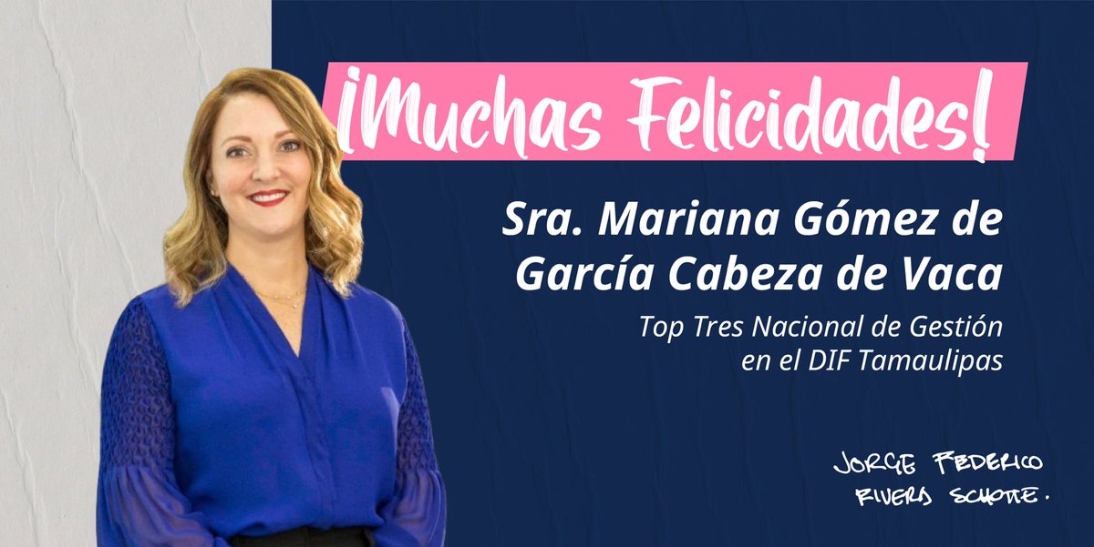 JRiveraSchotte's tweet photo. Extiendo una felicitación a la Señora @Marianagdeg, por su excelente desempeño al frente del @dif_tam, que se ve reflejado nuevamente al mantenerse en el “Top 5” de mejores gestiones de los Sistemas DIF Estatales 

#Trabajamos24Siete https://t.co/QrPlxzbOVj