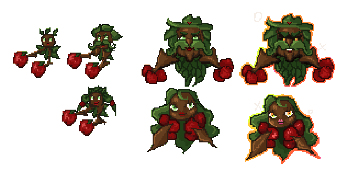 Michimongamedev's tweet photo. Showing off some more Michimon ideas that we have made these are the apple farmers answer to Dogaroo's stealing their apples. This is the awwple line. And what's  this form at the end could it be Michimon's shinnies?#michimon #art #pixelart #apple #indiedev #indiegame #Videogame https://t.co/lIoFxGGOrX