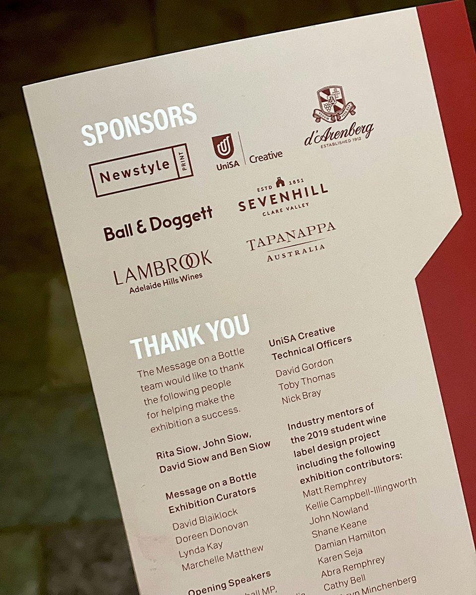 We're proud to be part of the Message on a Bottle exhibition on at The Hawke Centre <a href="/UniversitySA/">UniSA</a> until 29 September - bit.ly/3keC905 #Adelaide #SAWine #WineLabels