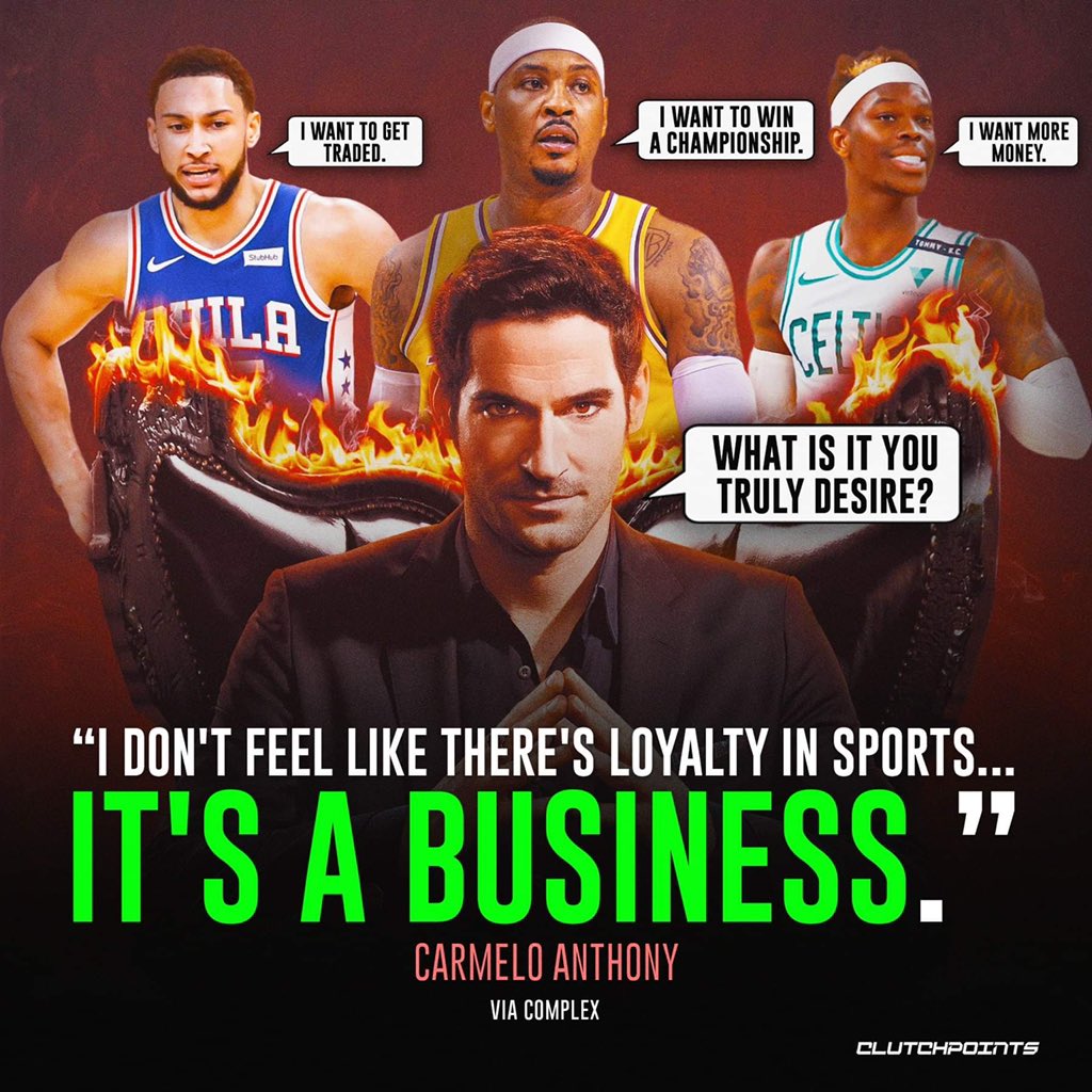 Carmelo Anthony sees the NBA as a business without the need for loyalty.

Is the Kobe, Michael Jordan, Larry Bird, Magic Johnson loyalty era over? 😢
