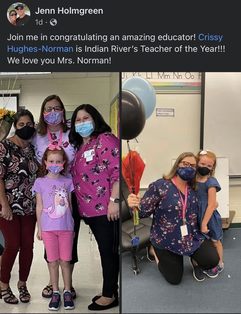 Proud and honored to be chosen as Indian River Elementary’s TOTY! 🍎💗