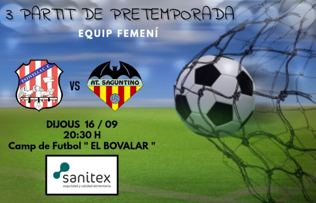 EstivellaCF's tweet photo. 📣3 PARTIT DE PRETEMPORADA📣 

📆 16-09-2021 

⏰ 20:30H 

🆚️ AT. SAGUNTINO 

🏟 CAMP DE FUTBOL " EL BOVALAR" 

VOS ESPEREM AFICIÓ!!  

AMUNT ESTIVELLA!! 

#estivellacfunsentiment 
#tornantjahemguanyat 
#pretemporada 
#estivellacffemení

🔴⚪⚫ https://t.co/NitbOHYV9A