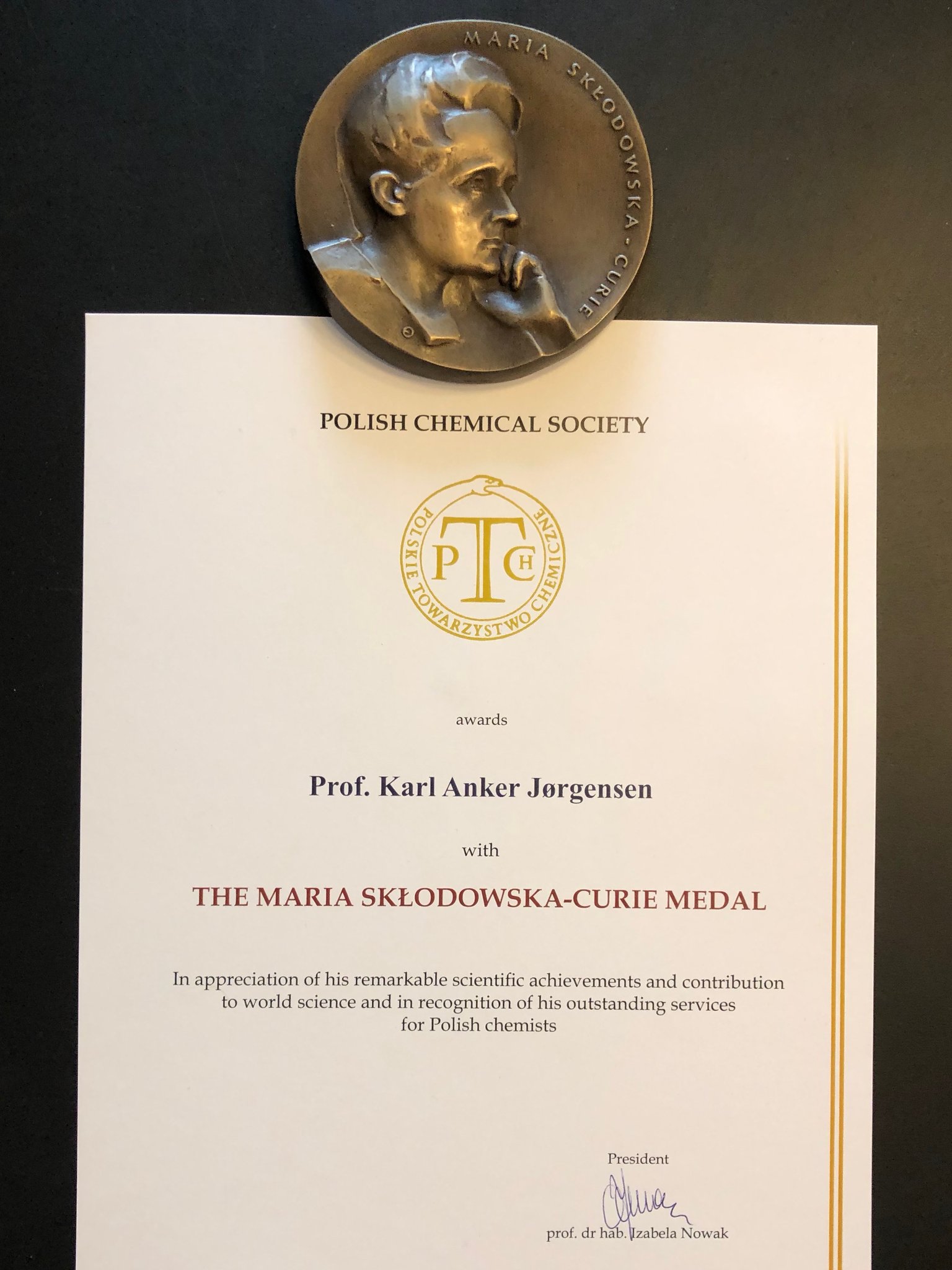 Jørgensen Group on Twitter: Anker is honored to join Roald Ada Yonath, Ben Feringa and other great scientists in receiving the #MarieCurie Medal from the Polish Chemical Society. Congratulations from the entire group! @AarhusUni ...