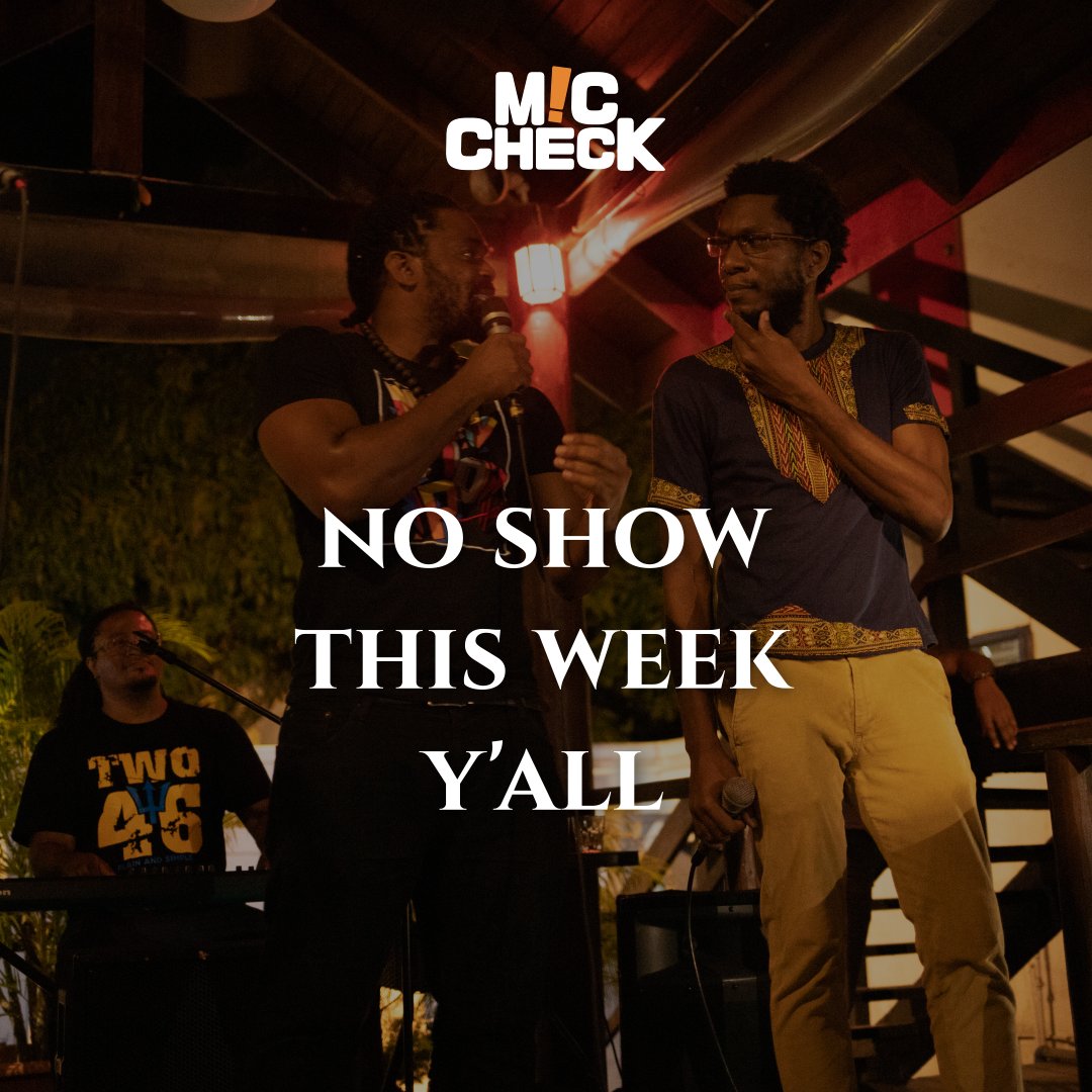 miccheckbb's tweet image. Due to the curfew change, we won't be having a show this week.

We look forward to performing for y'all soon!

Stay safe and stay up people! 🙌🏿

#MicCheck #Barbados #Bajan #BIM #Sunrokk #RhyMinister #Wesu #Music #Freestyle #OpenMic #SpokenWord #Poetry #Singing