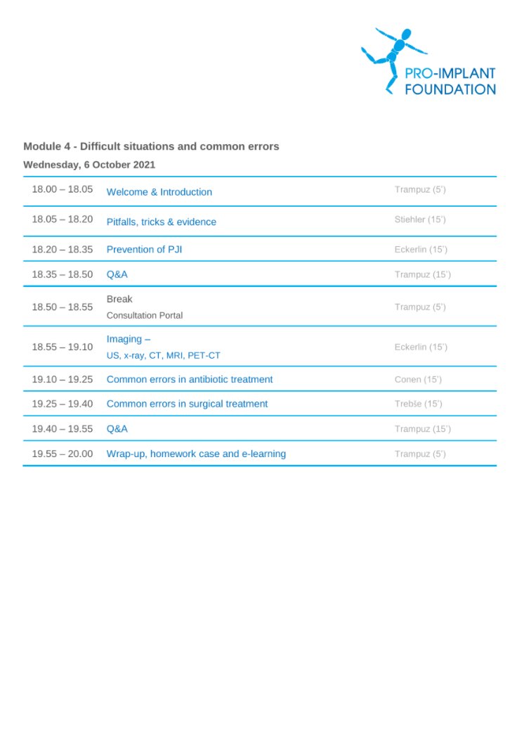 ProImplant's tweet photo. Last chance to reigister for our Online Seminar on Management of Periprosthetic Joint infection, starting today: https://t.co/Twi1TXxHp8

6 modules
15th September - 20th October 2021
Wednesdays 6:00 - 8:00 pm CET https://t.co/YdaOHzMRjL