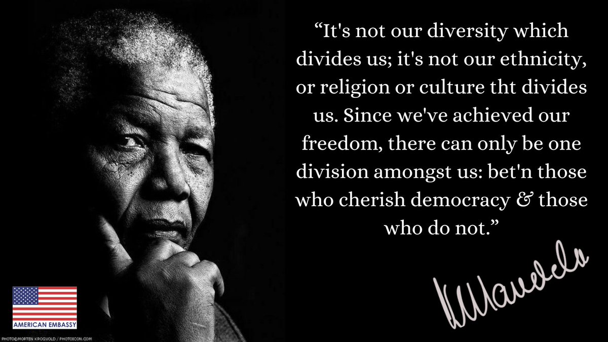 On int'l #DemocracyDay: 
“It's not our diversity which divides us; it's not our ethnicity, or religion or culture tht divides us. Since we've achieved our freedom, there can only be one division amongst us: bet'n those who cherish democracy &amp; those who do not.” - #NelsonMandela