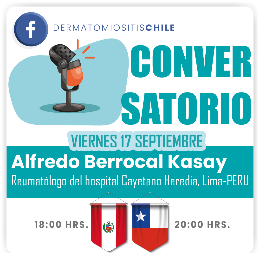 dermatomiositi1's tweet photo. Hola Amigos, queremos invitarlos para este viernes 16 de septiembre a un nuevo conversatorio con el Reumatólogo invitado Alfredo Berrocal-Kasay.
Lima 🇵🇪 Perú 18:00 hrs.
Santiago 🇨🇱 Chile 20:00 hrs.
#conversatorio
#polimiositis
#dermatomiositis
#lupus @ConsejosReumato Nos vemos https://t.co/YjUAr5mhOw