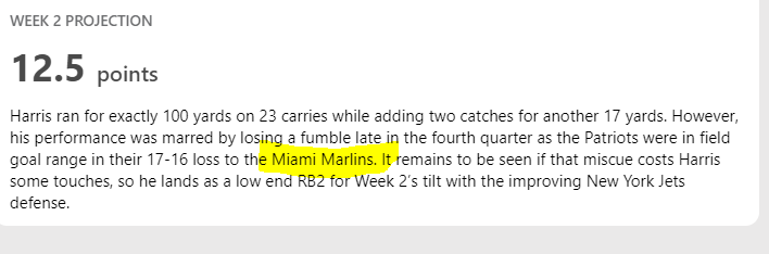 JDAceRACING's tweet photo. Per ESPN the @Patriots played the MLB's Miami @Marlins  in Week 1, and lost......didn't know things had gotten that bad in New England. https://t.co/SsmN8Pc5T6