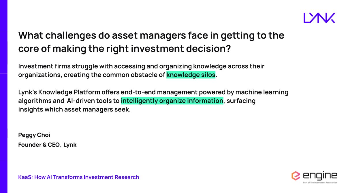 LYNKglobal's tweet image. In a recent Tech Sprint episode with @IAEngine @InvAssoc, our Founder &amp;amp; CEO @PeggyChoi_ broke down the basics of the new #knowledgeeconomy we’re shaping at Lynk. Here’s her 2nd key response! Learn more from the Q&amp;amp;A: bit.ly/3tnmiPy

#lynkcurated #KaaS
#knowledgeasaservice