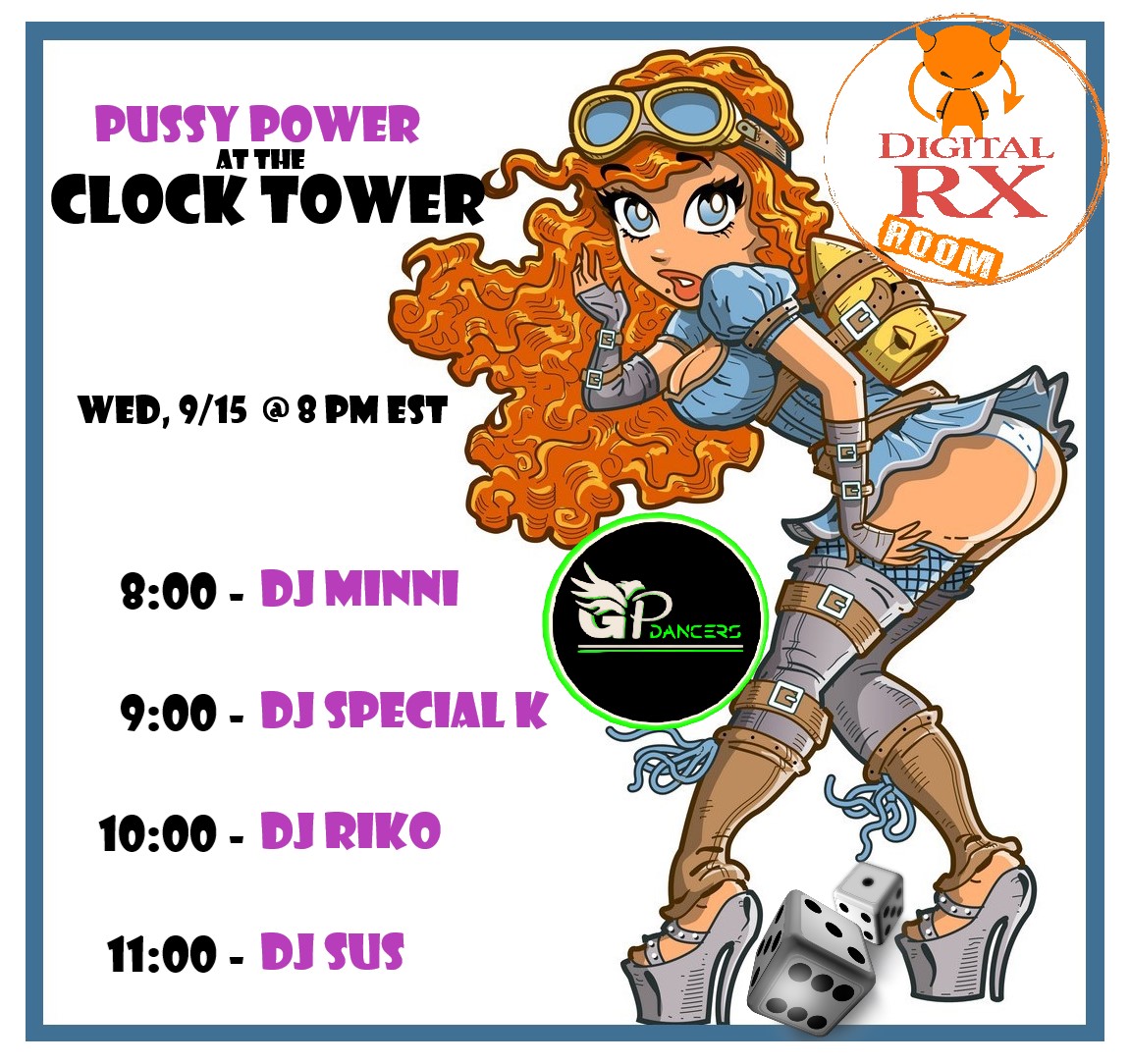 drx_rx's tweet photo. Wednesday Night!!! THE CLOCKTOWER opens up for EDM night at 8pm EST with DJ Minni, DJ @special_k3dx , DJ Riko Renegade, and DJ SUS @Alystina3dx !!
#theclocktower #drxroom #drx #drxdjs #3dxchat https://t.co/QYrI0H0Ofr