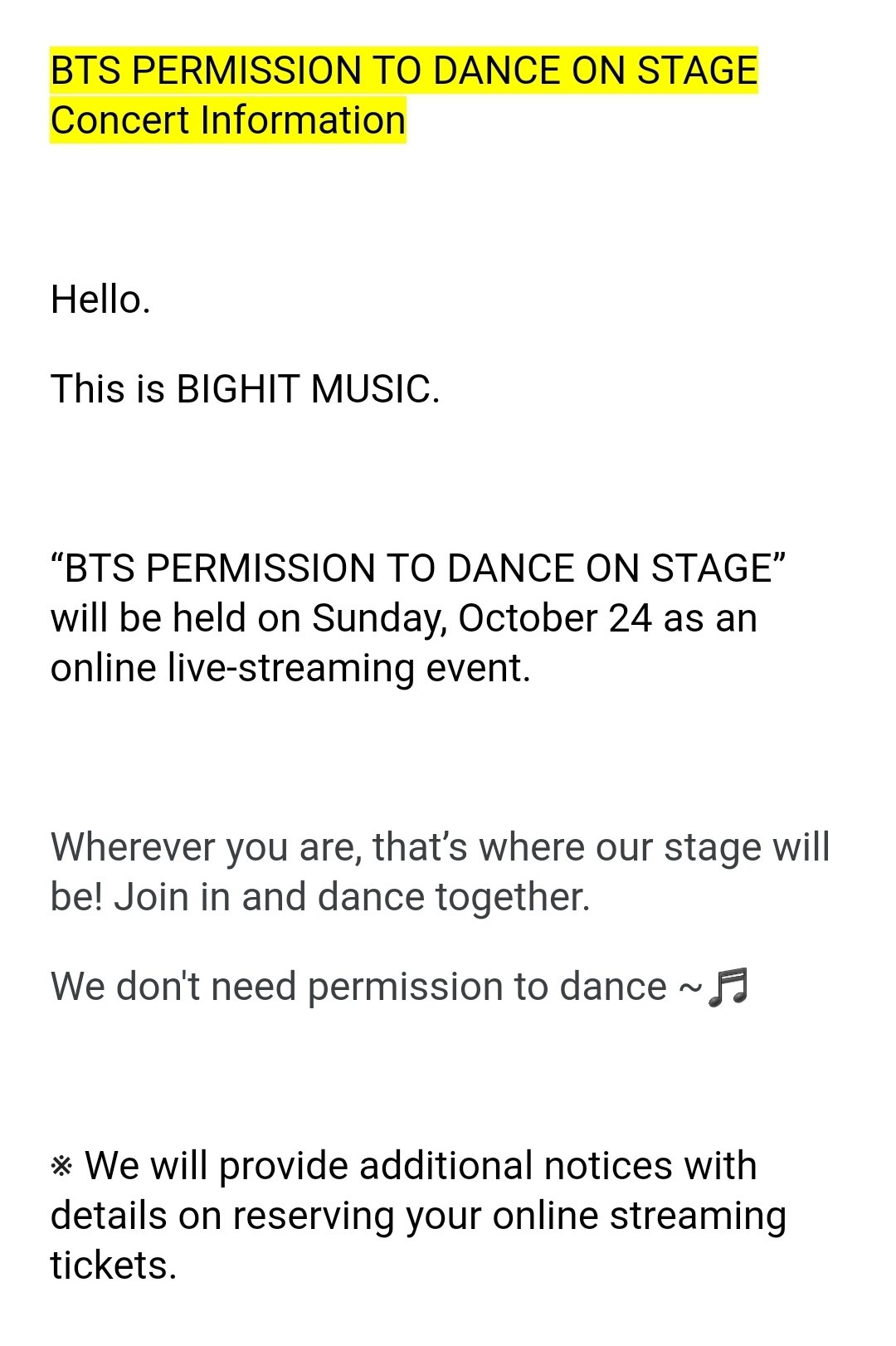 Bts Press On Twitter Bts Twt Will Held An Online Live Streaming Event Bts Permission To Dance On Stage On Sunday October 24 2021 Additional Notices With Details On Reserving Online Streaming Tickets