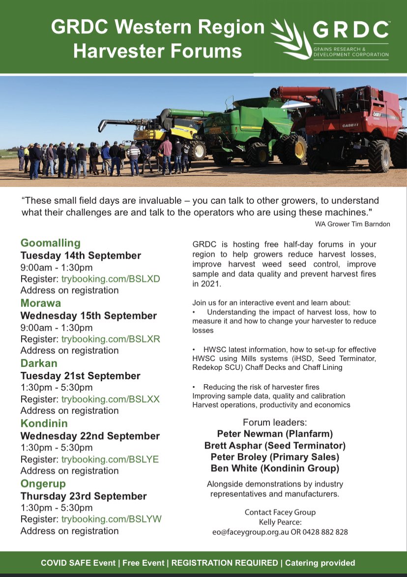 <a href="/theGRDC/">GRDC</a> Harvester Forums next week. Please use booking link below.