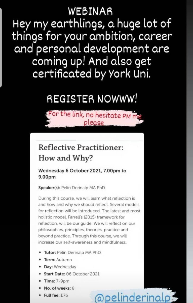 DerinalpPelin's tweet photo. Anyone interested in personal and professional development? Register for this 8-week course and get certificated by the University of York: https://t.co/E8GfaqDWkD
Any questions, dont hesitate to ask
#reflectivepractice #lifelonglearning  #CPD https://t.co/ju70x9goHy