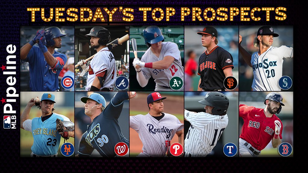 Tuesday's top prospect performers:
#Cubs' Davis
#Braves' Langeliers
#Athletics' Gelof
#SFGiants' Harrison
#Mariners' Dollard
#Mets' Ginn
#Nats' Parker
#Phillies' Morales
#TexasRangers' Smith
#RedSox Wong

More: atmlb.com/3EgdmAx