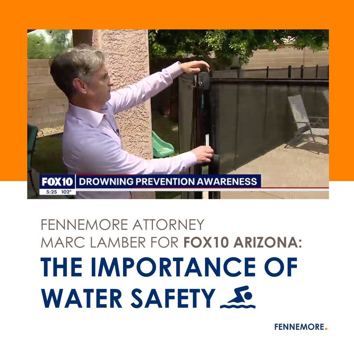 In an effort to bring public awareness to this situation, in a recent segment for FOX-10 News Arizona, Fennemore’s Jenny Pulliam and her son, Wyatt, along with attorney Marc Lamber discuss water safety, and watching your kids around water: https://t.co/wvHyYO80rE  #WaterSafety https://t.co/QBTjRfWnUm