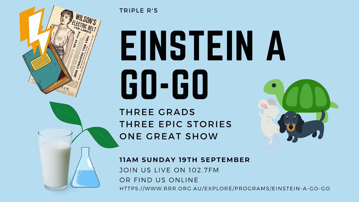 UniMelbscicomm's tweet photo. We’re seriously excited that three of our students, @teyacossins, Maeve and William will be joining @DrShaneRRR, @lindenashcroft and @scidocmartin on the @3rrrfm airwaves at 11am AEST this Sunday on @einstein_agogo. ⁣
⁣
Tune in for some fabulous #science and #scicomm 🤩🤩 https://t.co/MBZepePJ8q