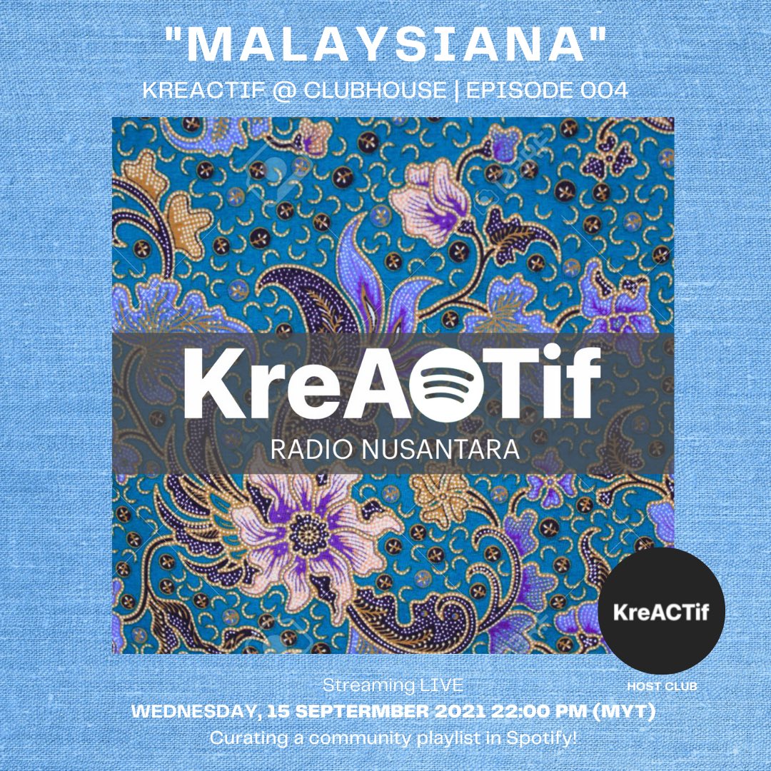 deanshaari's tweet photo. We are less than 8 hours away from episode 4 of #RadioNusantara happening tonight at #KreACTif @Clubhouse!
Join me and @nasyriqzarrar as we listen speaker suggested songs and curate @SpotifyMY playlist LIVE, tonight 10PM (MYT)
https://t.co/vKHEEilmt3 https://t.co/QbdRJsf0He