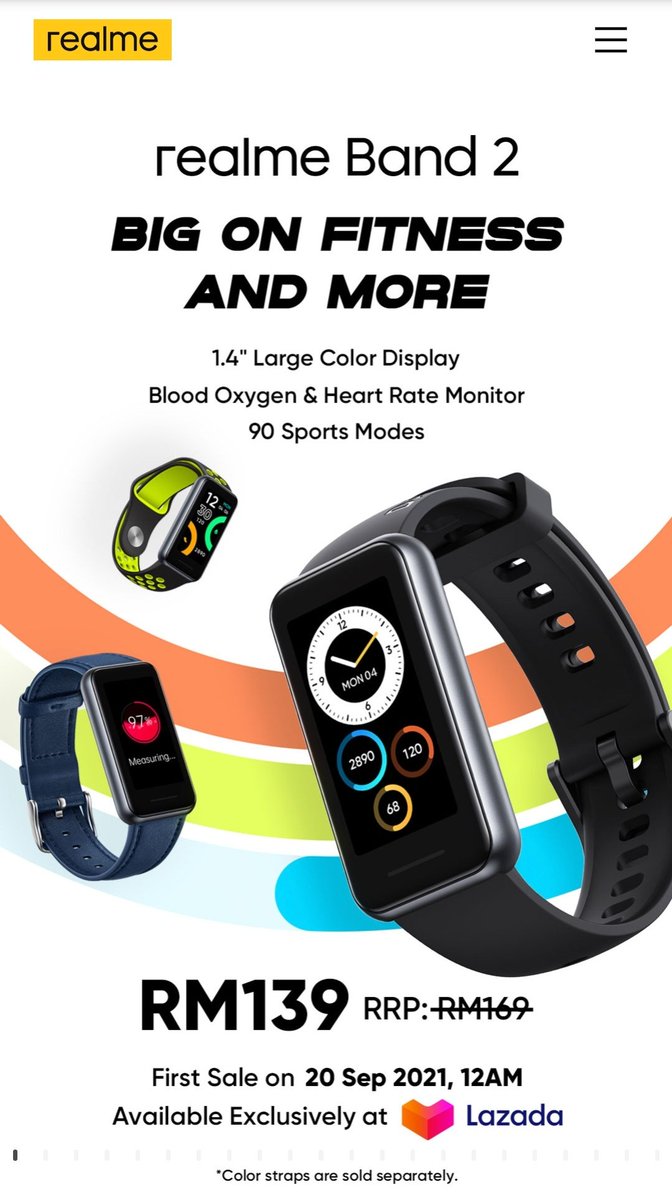 techworld005's tweet photo. #RealmeBand2 Launched in Malaysia
October in India 🤝

1.4" TFT LCD Color Display
500Nits
Heart Rate, Blood Oxygen, Sleep
5ATM
50+Watch Faces
240mAh 🔋
12Days Life
90 Sports Mode
Removable Straps

Pricing :- 
RM169 (₹3,000)

RT'S &amp; FOLLOW 📌
#RealmeBand https://t.co/pWf7iEc9js