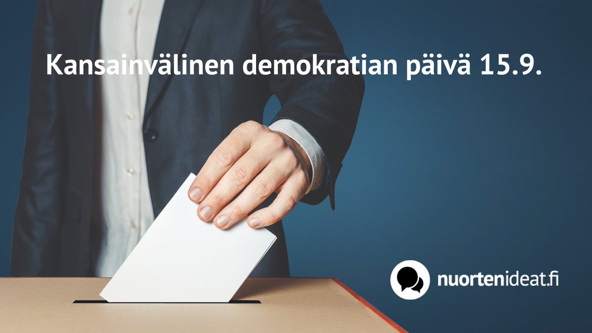 YK:n yleiskokous on julistanut syyskuun 15. päivän kansainväliseksi demokratiapäiväksi muistuttamaan maailman päättäjiä ja kansalaisia demokratian tärkeydestä. 

Lue lisää nuortenideat.fi ja demokratia.fi -sivustoilta!

#nuortenideat 
#osallisuus
#demokratia