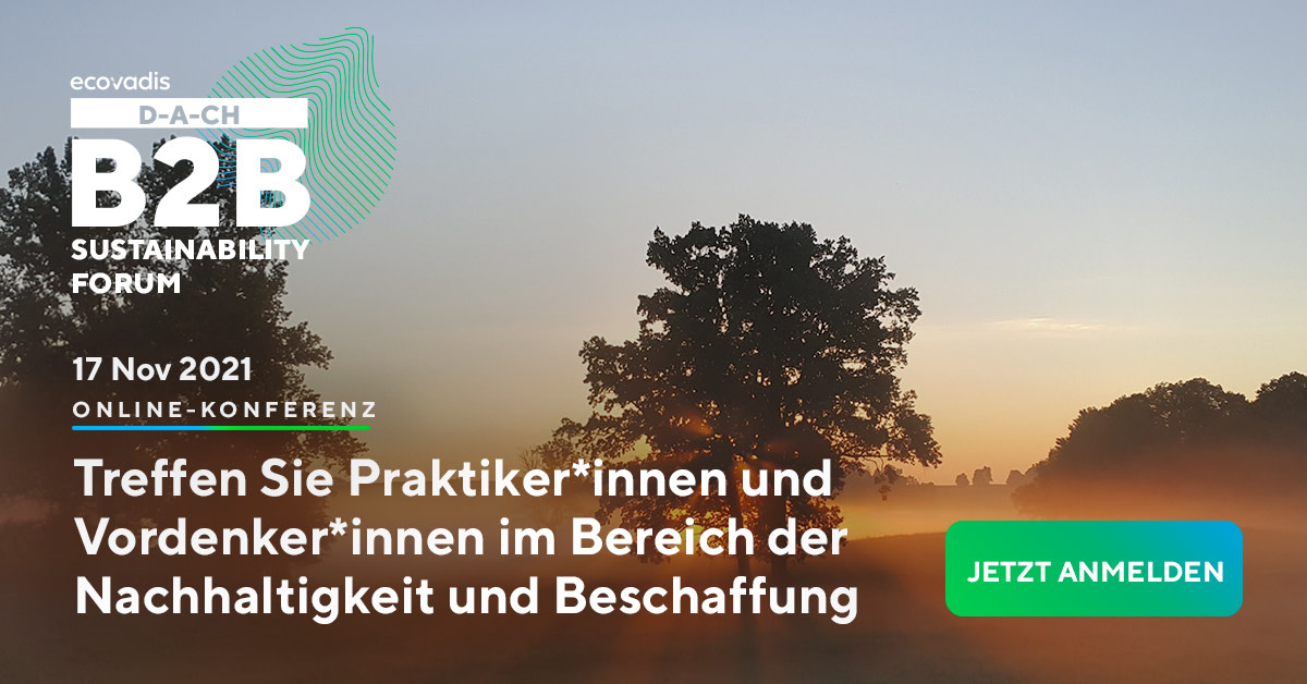 EcoVadisDE's tweet photo. Jetzt anmelden für das virtuelle B2B Sustainability Forum D-A-CH am 17. November. Lassen Sie uns gemeinsam das Verständnis für #B2BSustainability und kollaborative Nachhaltigkeitsansätze weiterentwickeln und ausbauen! https://t.co/kjtyEMSBuM https://t.co/B2mY26D8Qk