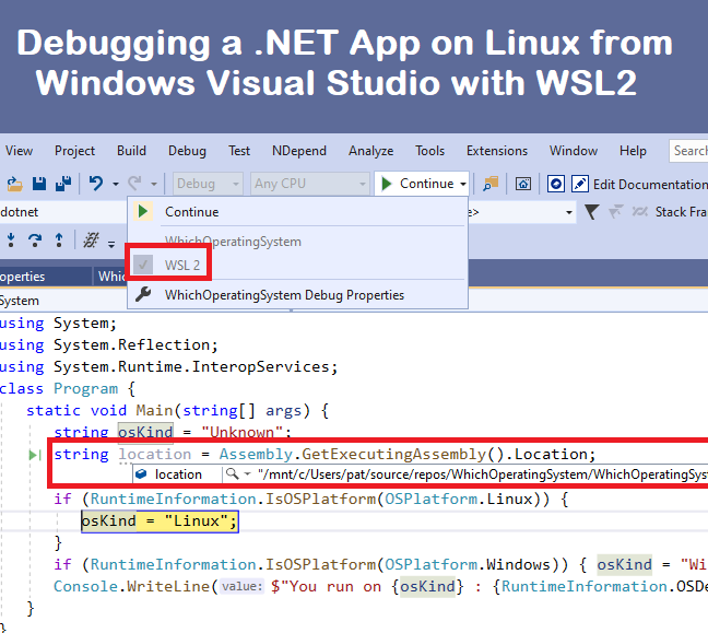 ndepend's tweet photo. Debugging a .NET App on Linux from Windows Visual Studio with WSL https://t.co/7oZk5hFAlL #linux #dotnet #windows #visualstudio #debugging #net50 #net60 https://t.co/jzTGdNnoHv