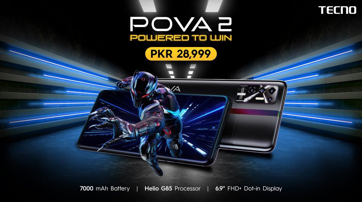 The wait is over! The superior performer POVA 2 with a Huge 7000mAh Battery &amp; Helio G85 gaming processor is finally here for a groundbreaking gaming experience.
Get your #POVA2 now at a price of 28,999 PKR! 

Learn More: bit.ly/3huWrjS

 #PoweredToWin #TecnoPakistan
