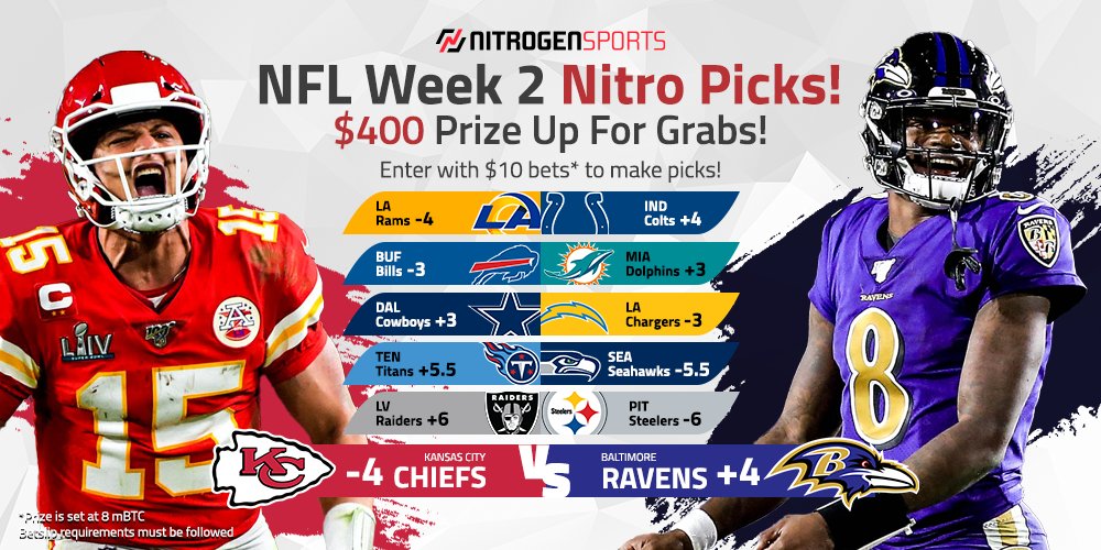 NitrogenSports's tweet photo. Let's get back on the horse with NFL Week 2 #NitroPicks! π
Same as last week, predict the teams that will cover the spread, join with NFL spread bets, and get the most predictions correct to win the $400 prize!
JOIN NOW: https://t.co/vsTkAAKvhS https://t.co/NOMkcEy14a