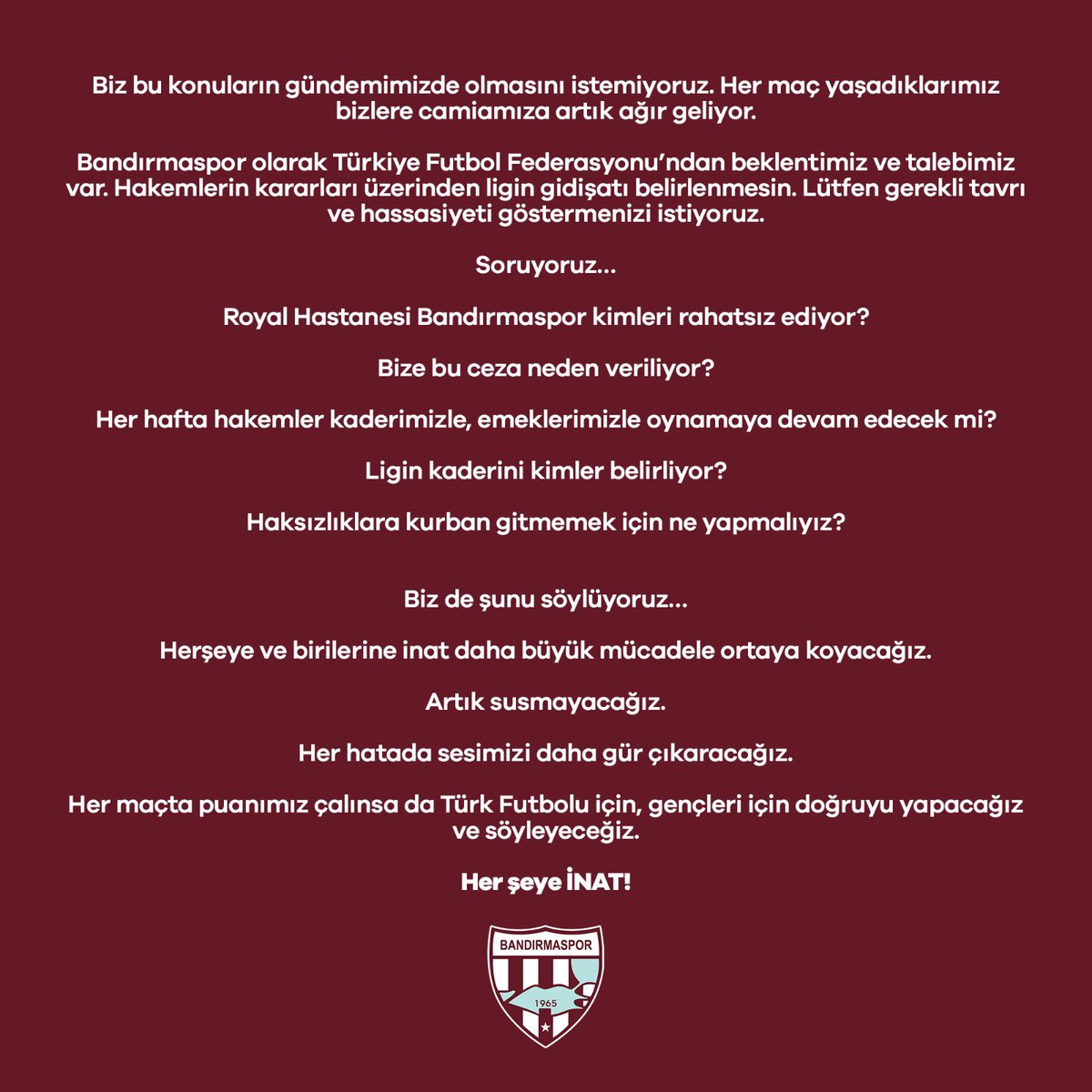 Eyüpspor maçı hakkında yönetim kurulumuzdan açıklama.

Kamuoyuna saygılarımızla duyurulur.