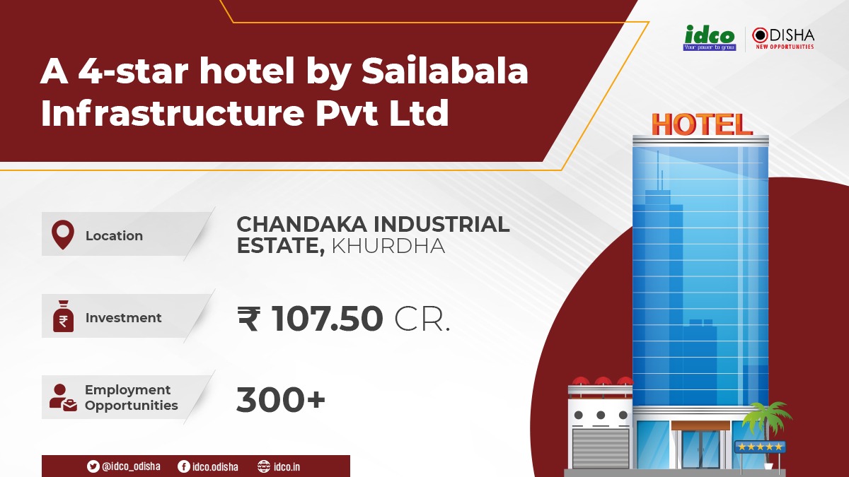 idco_odisha's tweet photo. A 4-star hotel by Sailabala Infrastructure Private Limited will be established at Chandaka IE, Khurdha. With an investment of INR 107.50 Cr, the project will create employment opportunities for over 300 people. @DMKhordha @odisha_tourism @Krishan_Kumar09 #GrowWithIDCO https://t.co/2aa2ctbeW7
