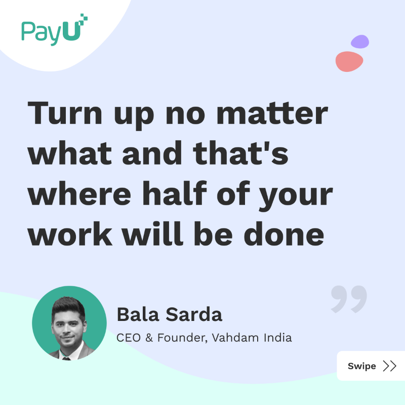 PayUindia's tweet photo. Here are a few #tips for #entrepreneurs from the founder of a homegrown tea brand, Vahdam India. Swipe to find what Bala Sarda, Founder, Vahdam India has to say!

Find out more about this conversation here: https://t.co/GOTwA64tKS
#UpstartLive #PayUIndia #MakeInIndia
