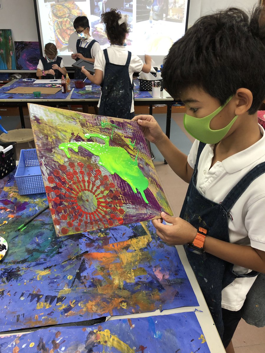 carney_dana's tweet photo. G4 sts exploring the #creativeprocess thru abstract painting techniques and layering. Am I the kind of artist who applies meaning and mood to my artworks before, during or after I create? #norightanswer Loving the #imagination of these #openminded learners @SAmericanSchool! https://t.co/aT9uQi8HJY