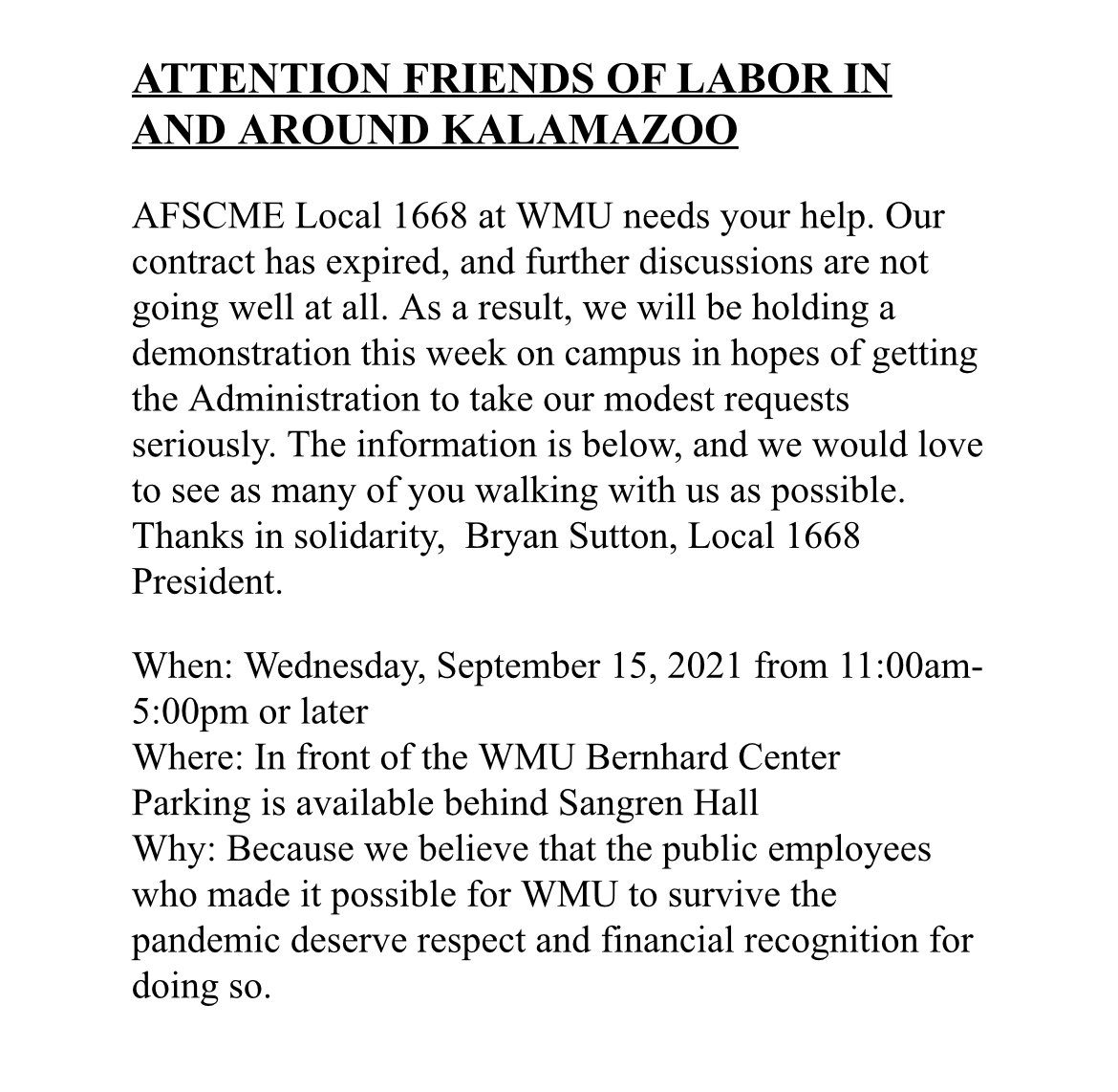 SWMIDSA's tweet photo. The public employees at Western Michigan University need your support! https://t.co/d9EAFmZgdR