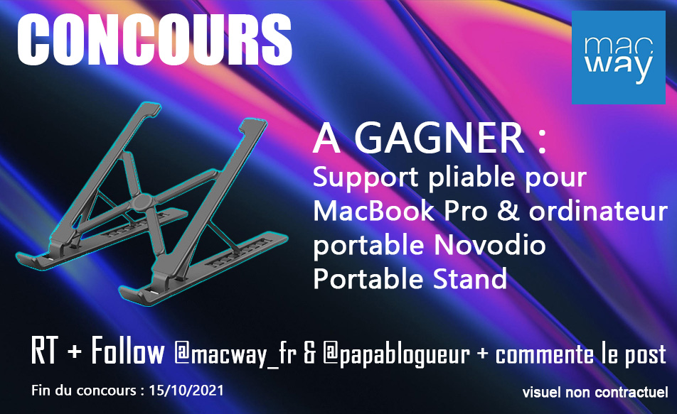 PapaBlogueur's tweet photo. 🎁 #Concours #macdays #novodio #partenariat
A gagner : 1 Support pliable pour MacBook Pro & ordinateur portable Novodio Portable Stand
Pour participer :
RT ce post + Follow @papablogueur et @macway_fr
Et si tu veux laisse un commentaire et invite tes amis
Fin concours : 15/10 https://t.co/KWE4sUqUGA