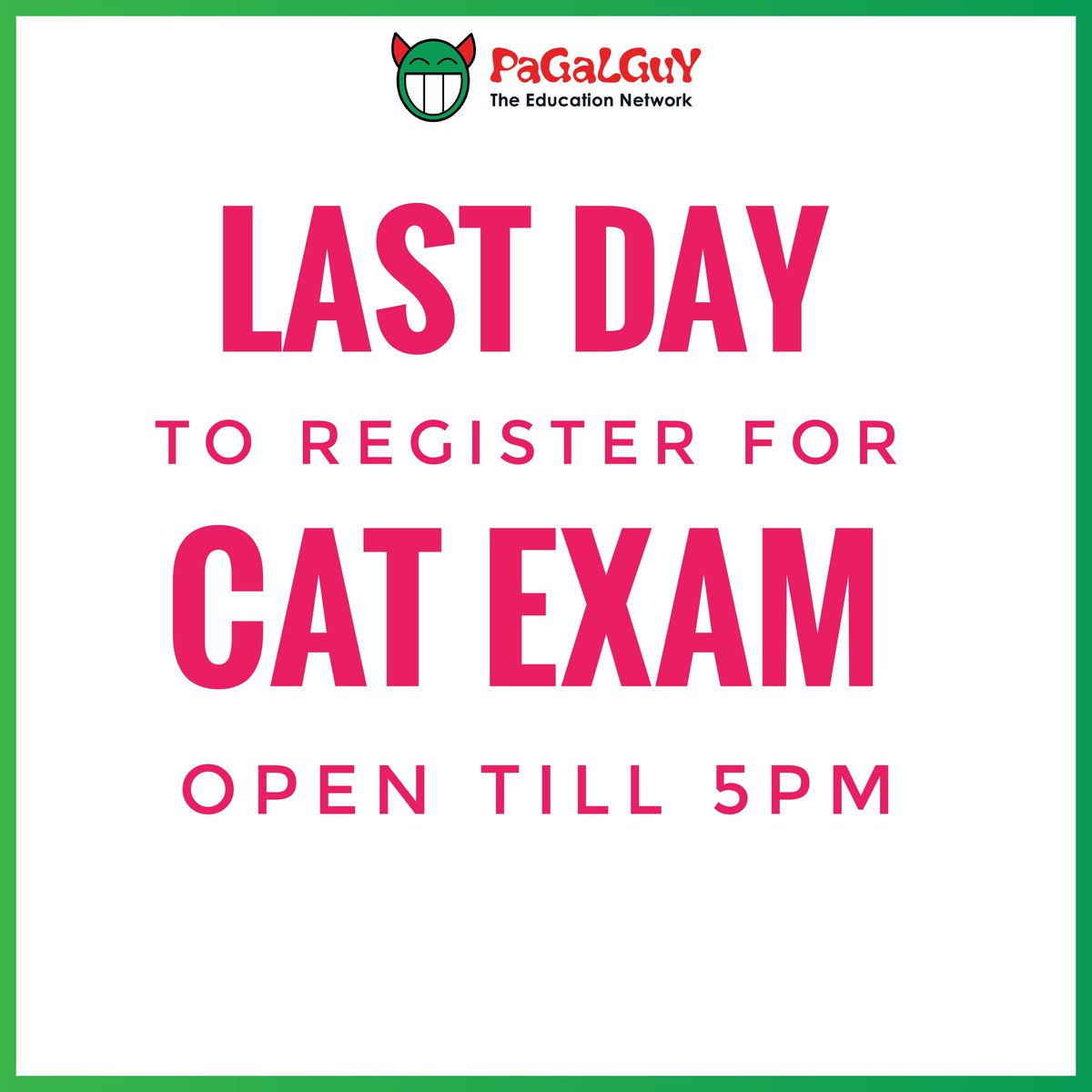 pagalguy's tweet image. Important Reminder:
Don&apos;t be late to register yourself.
The registration window is open only till 5pm. Visit the official website to register yourself.
#LastDay #CATExam2021 #PaGaLGuY