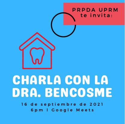 prpdaRUM's tweet photo. Acompáñanos mañana jueves 16 a escuchar a la Dra. Bencosme cuando nos comparta un poco sobre su experiencia en la escuela dental en la República Dominicana! https://t.co/JPPfN0pKvh