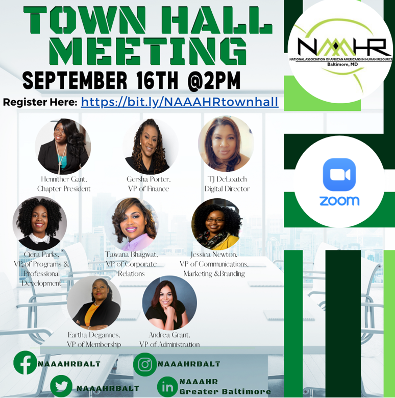 NAAAHRBalt's tweet photo. Join us on TOMORROW, 9/16 at 2pm for our quarterly town hall meeting to get more details about upcoming chapter activities. 

This event is free and registration is required: https://t.co/N9YsmvQ59k

#NAAAHR #NAAAHRBalt #HR https://t.co/SEovkYEKRi