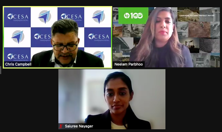 The_CESA's tweet photo. Neelam Parbhoo, CESA YPF GP South Chair & Saiuree Nayager, CESA YPF GP North Chair join us at the CESA Gauteng Presidential Webinar. They are discussing the topic 'Growing our own timber – Gauteng YPs’ perspective'.
#RebuildingWithPurpose #EngineeringTheFutureNow https://t.co/LuyJknrqRT