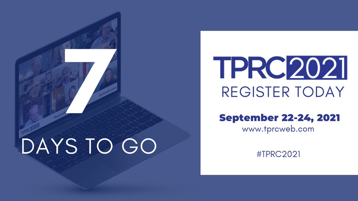 TPRCtweets's tweet image. #TPRC2021 next week! Join the 49th Research Conference on Information, Communications and Internet Policy. Talk #techpolicy. See latest #research. #broadband #privacy #digitaldivide #spectrum