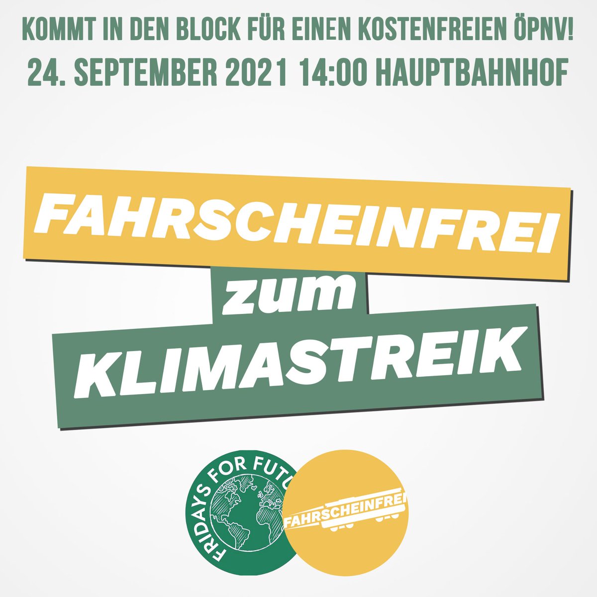 Nächste Woche Freitag ist globaler Klimastreik! Komm um 14 Uhr zum Hauptbahnhof und demonstrier mit uns für sozial gerechten Klimaschutz für alle! Komm in den Block für kostenfreien ÖPNV!
#Klimastreik #FridaysForFuture #systemchange #btw21 #systemchangenotclimatechange