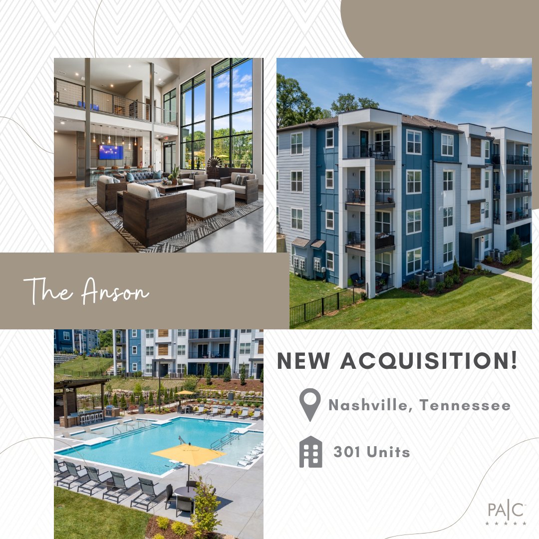 Preferred Apartment Communities, Inc. acquires a 301-unit multifamily community in the Nashville, Tennessee MSA.

investors.pacapts.com/news/news-deta…