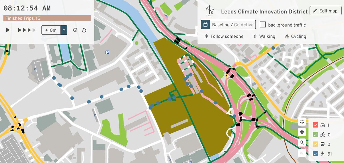 robinlovelace's tweet photo. Links from the presentation:
- The #ActDev tool showing use of OD data + interactive mapping: https://t.co/a1DjCo9mo1
- Simulation layer showing potential uses of #abstreet: https://t.co/ws6dTbYnyz
- Link to A/B Street source code: https://t.co/G80ubgl0Gi https://t.co/qGScZc3E9N