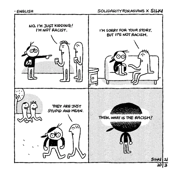 As Anti-Asian racism is an international issue, I decided to translate my #stopasianhate comics to reach more people. With the help of #solidarityforsians, we make 9 versions of comics. I would appreciate it if you share this cartoon on SNS (Please tag me @silkidoodle) Thank you 