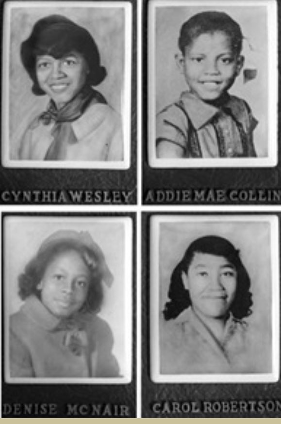 michele_norris's tweet photo. Remember.  Always remember that 58 years ago today four precious girls were killed in Birmingham, Alabama by white supremacists who planted a bomb in a church on Sunday morning.  But also remember this ....... https://t.co/uFXerfP9No