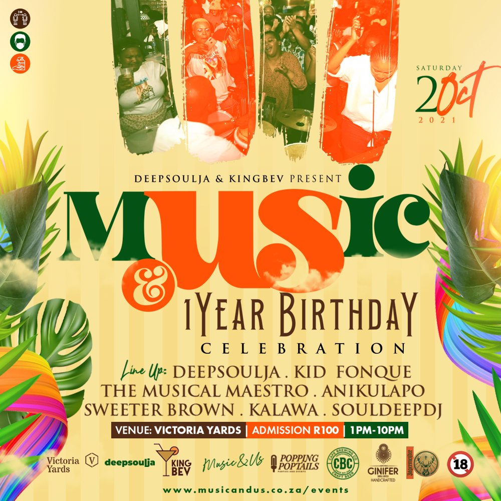 Deepsoulja and KingBev present the Music &amp; Us 1st Birthday Celebration at our new home at Victoria Yards.

Day vibes are the new normal, so let's have fun in the sun at the Tiered Garden. 

Event tickets are available on our website musicandus.co.za

Share for awareness