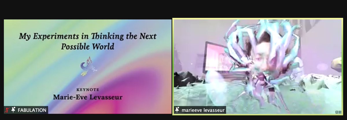 alira_callaghan's tweet photo. So great to see Marieeve Levasseur presenting with this filter for their topic on future possible worlds via science fiction, fabulation, and feminism as part of Intraactivity symposium https://t.co/9Bb00oGKLD